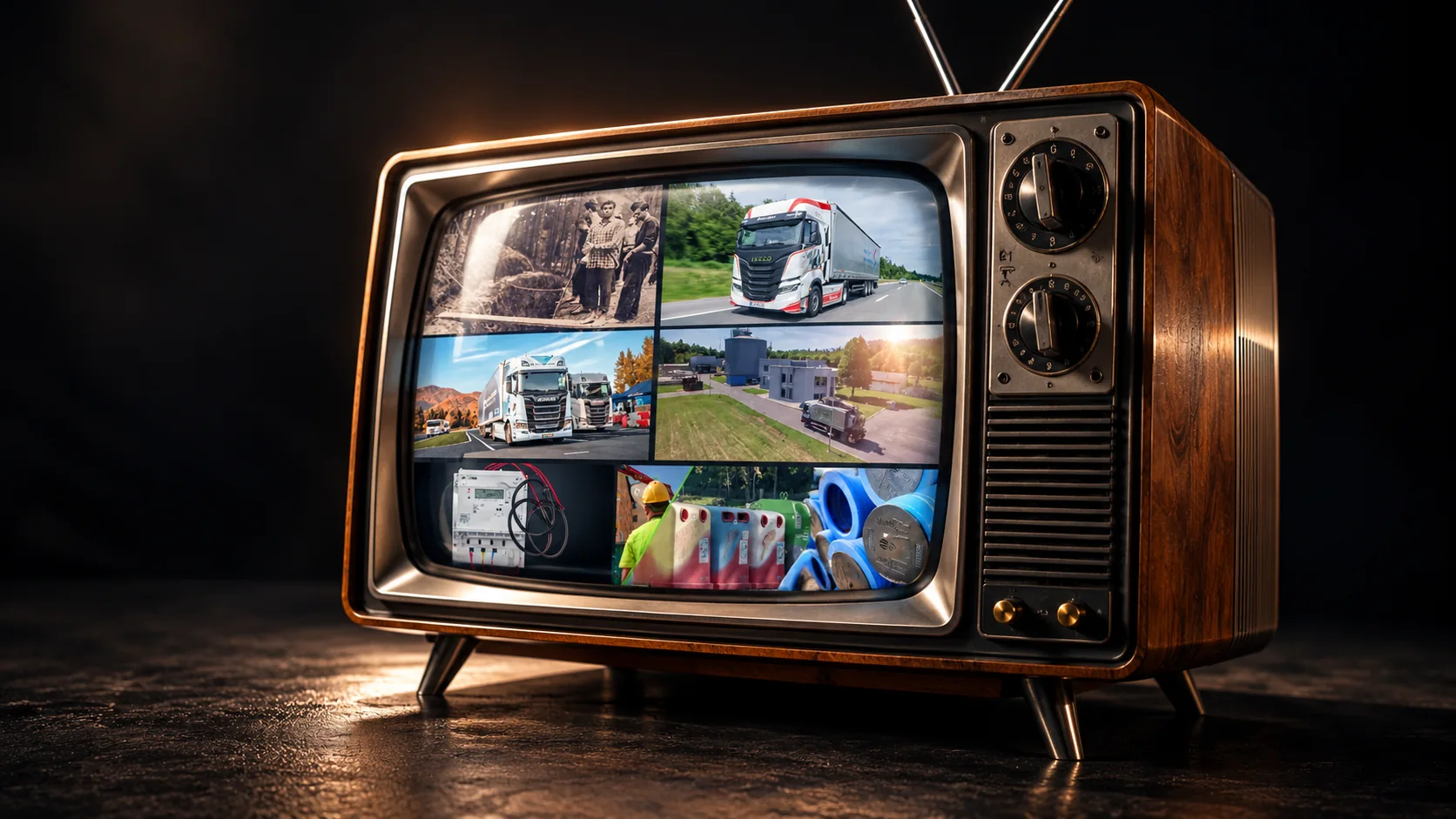 Retro televizor s prikazom izbranih video projektov – Samo Paušer, videoprodukcija